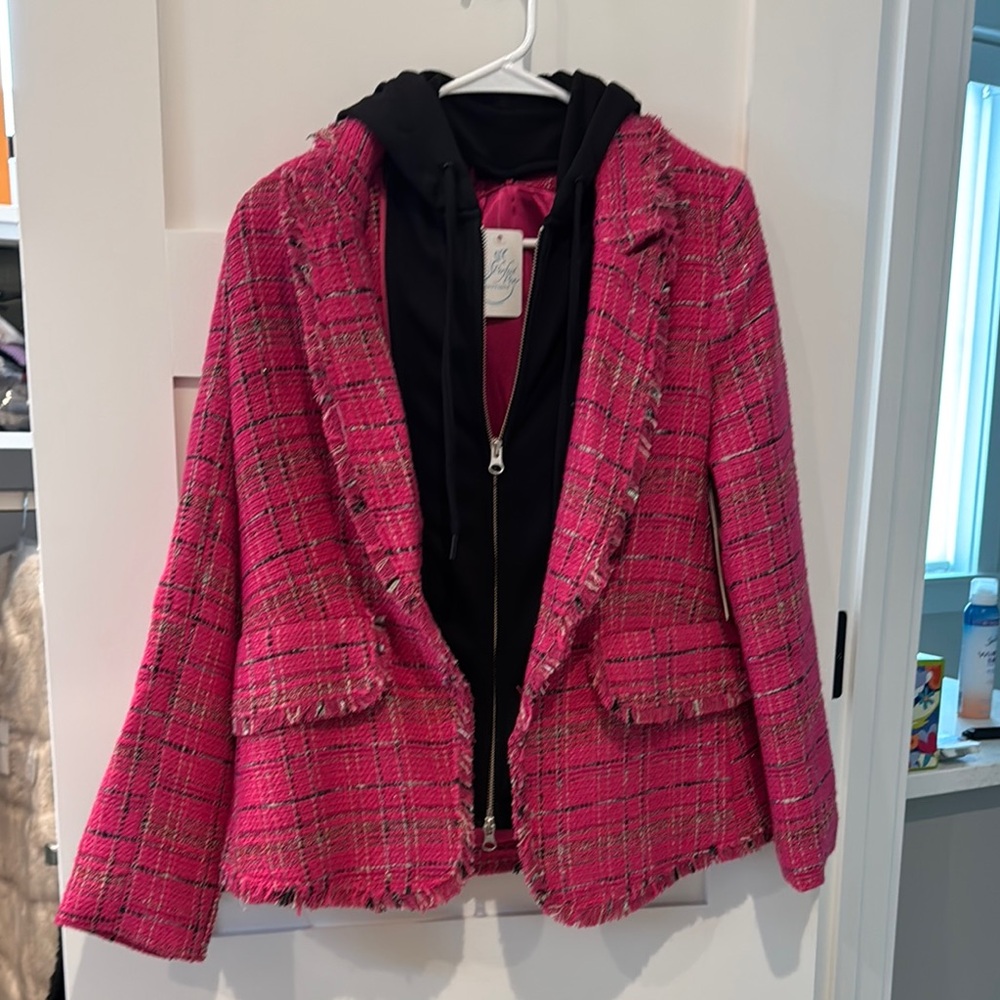 Central Park West Pink Blazer with Black Trim